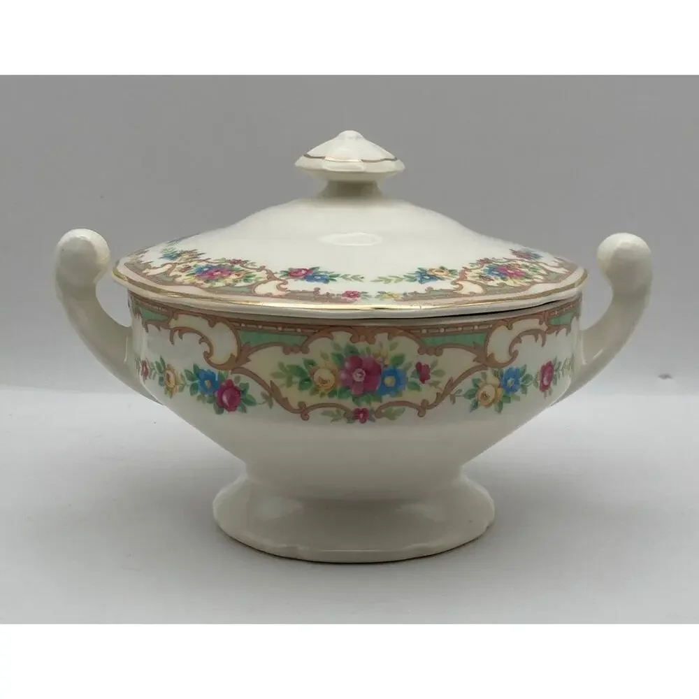 Vintage 1920's-1930's Mildred Pattern Mount Clemens Gold Rim Sugar bowl with Lid